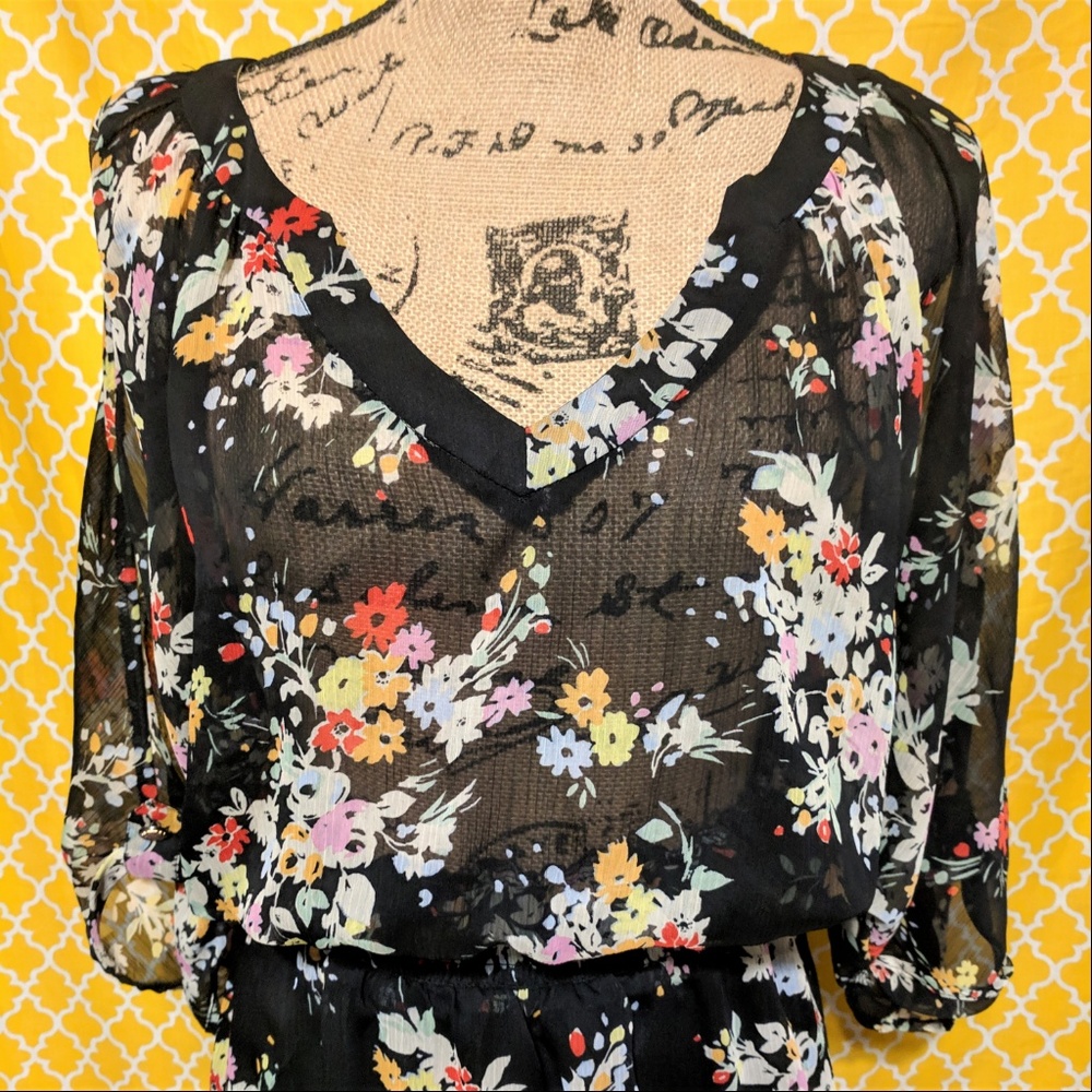 EXPRESS floral long sleeve dress w/ slip